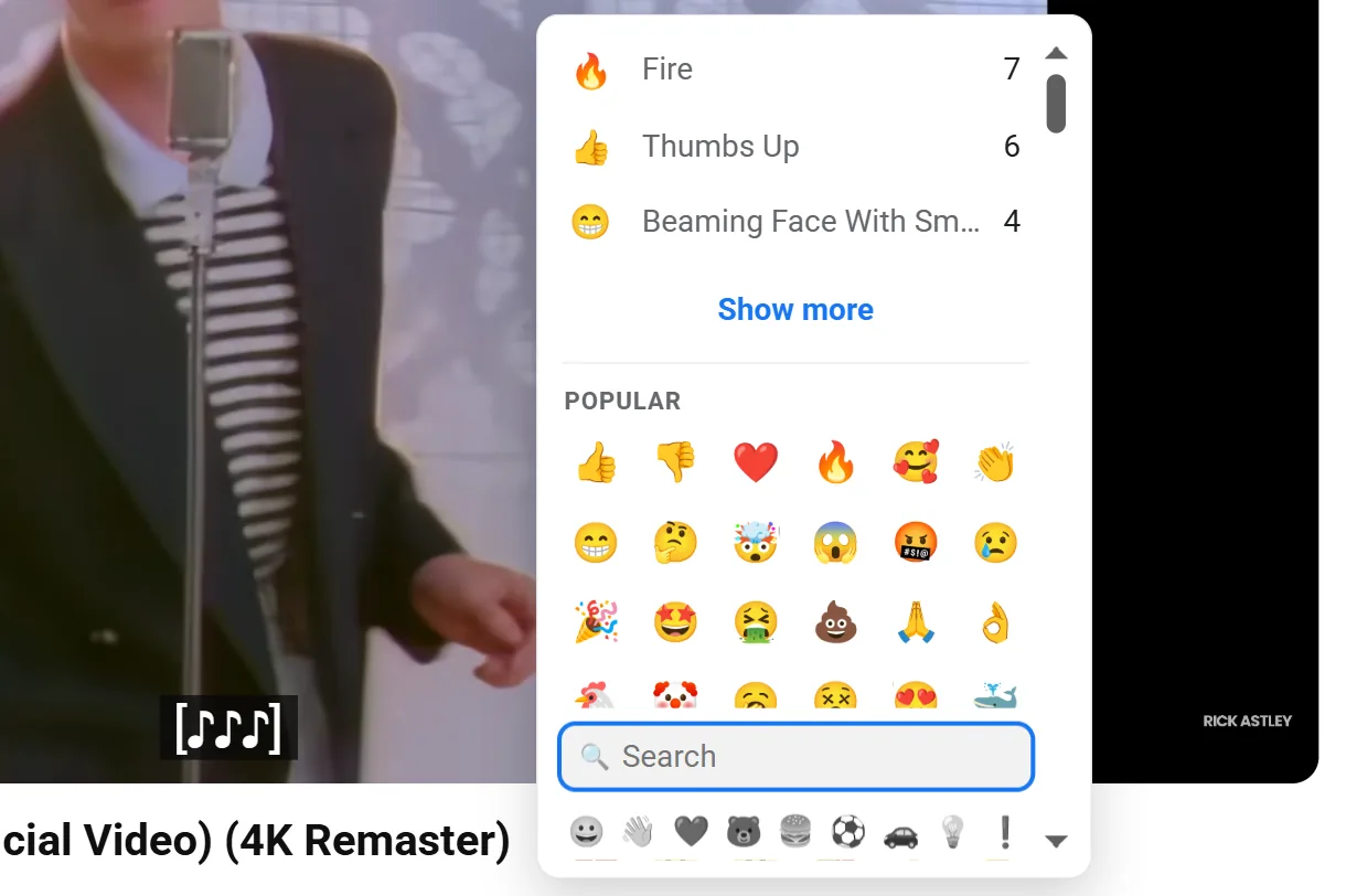 The open Emojery picker zoomed in, showing the top reactions with their counts