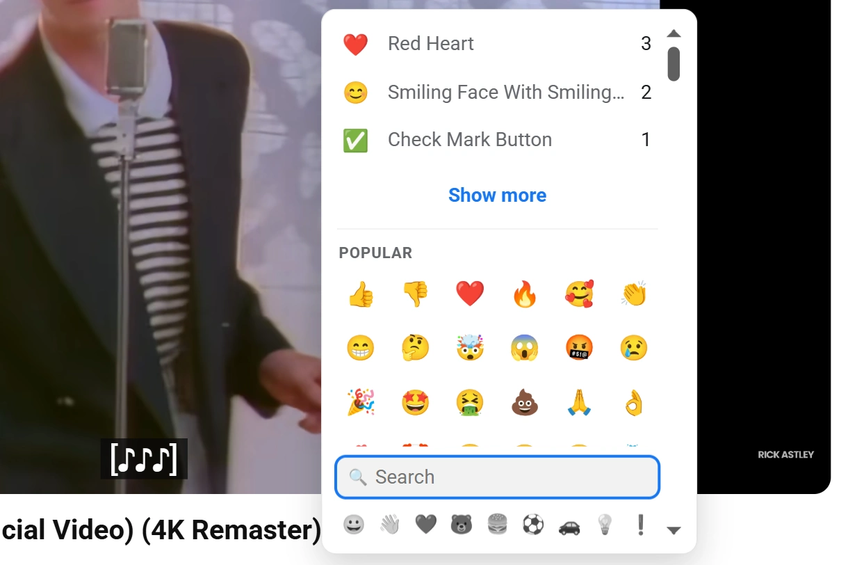 The open Emojery picker zoomed in, showing the top reactions with their counts