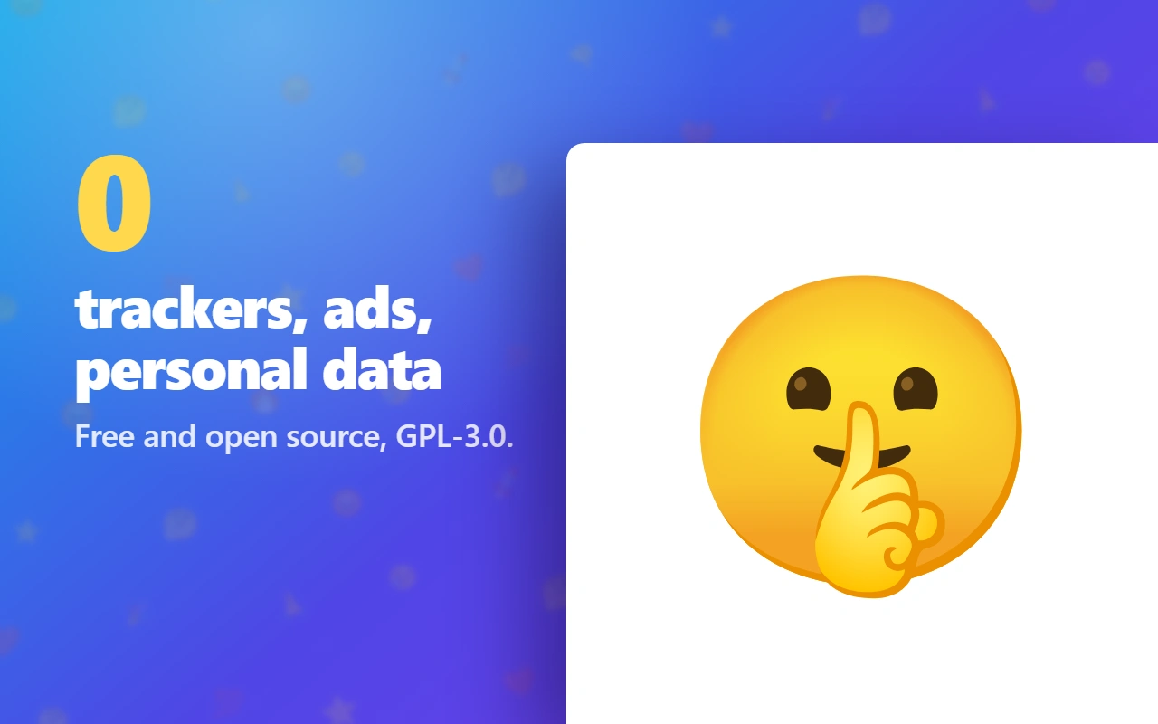 The store slide: no ad trackers and no ads in the extension, no personal data in the public counts, and the source public under GPL-3.0.